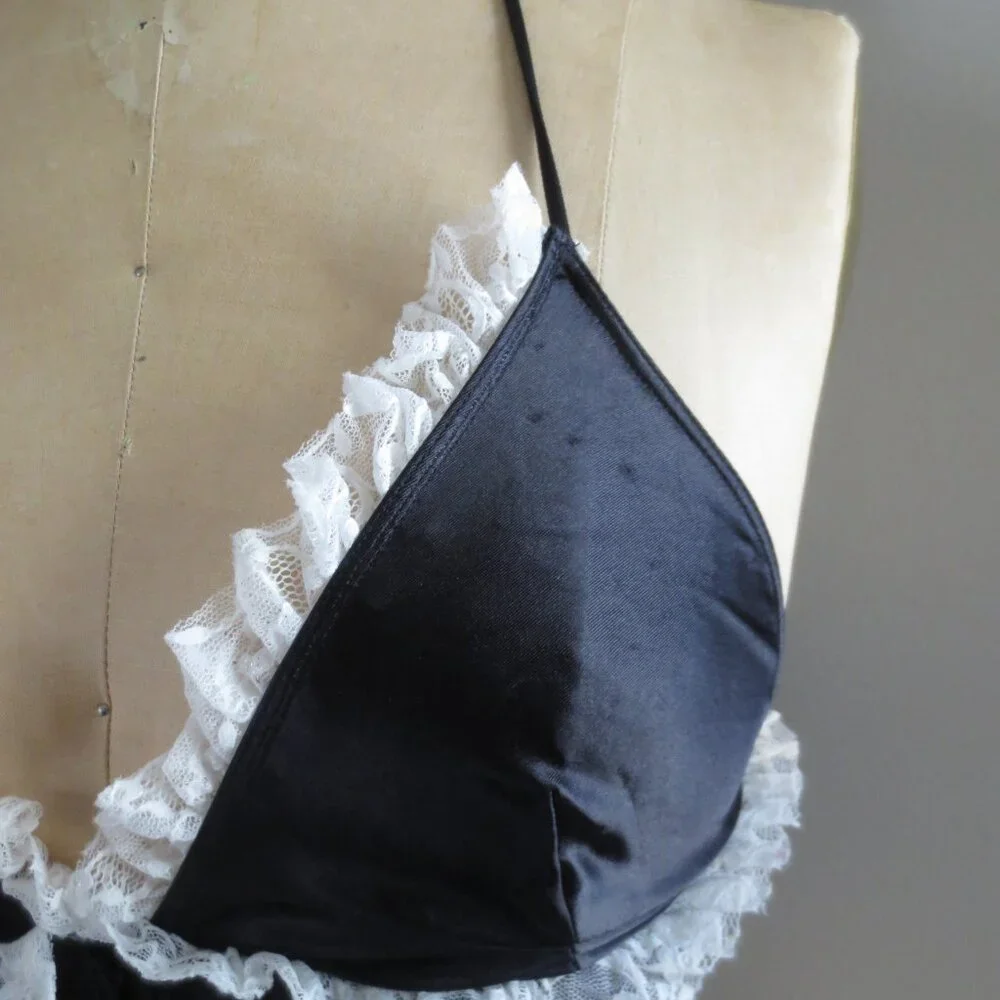 Y2K Vintage Victoria's Secret Black Halter Sheer Lace Ruffle Corset - Picture 5 of 8